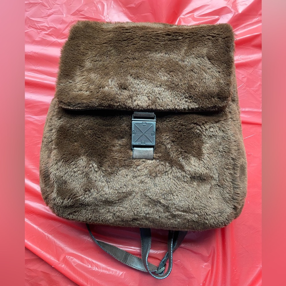 Bottega Veneta brown faux fur and leather backpack/purse vintage 90s
